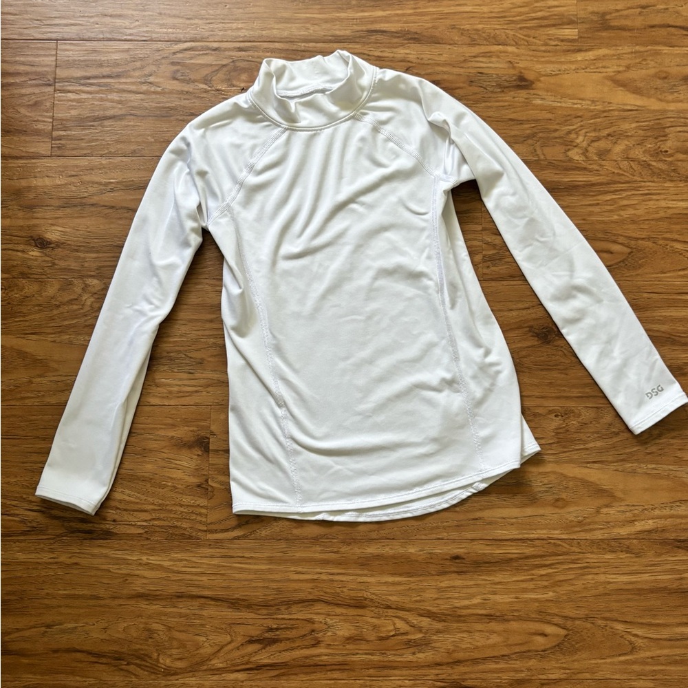 DSG Girl’s Long Sleeve White Performance Mock Neck Top Rashguard- Size M (10/12)